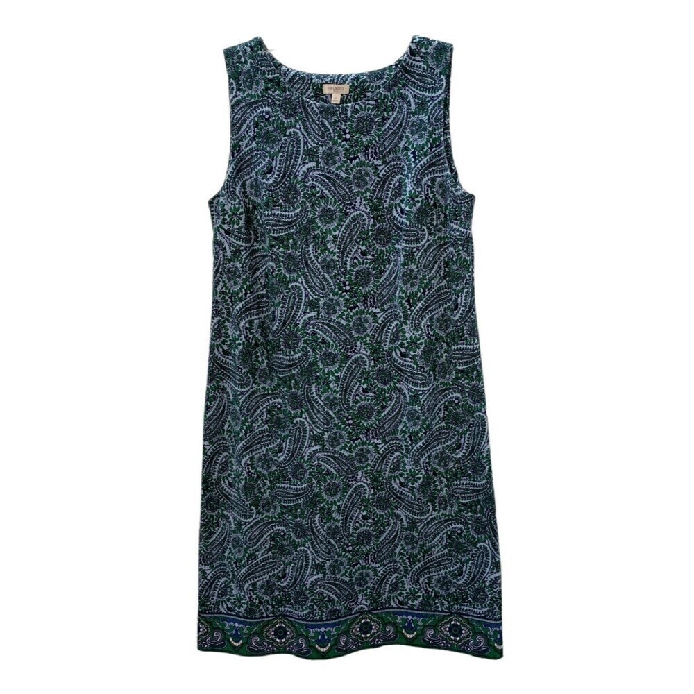 Talbots Dress Size Small Aqua Blue Paisley Print Sleeveless Shift Cotton Blend